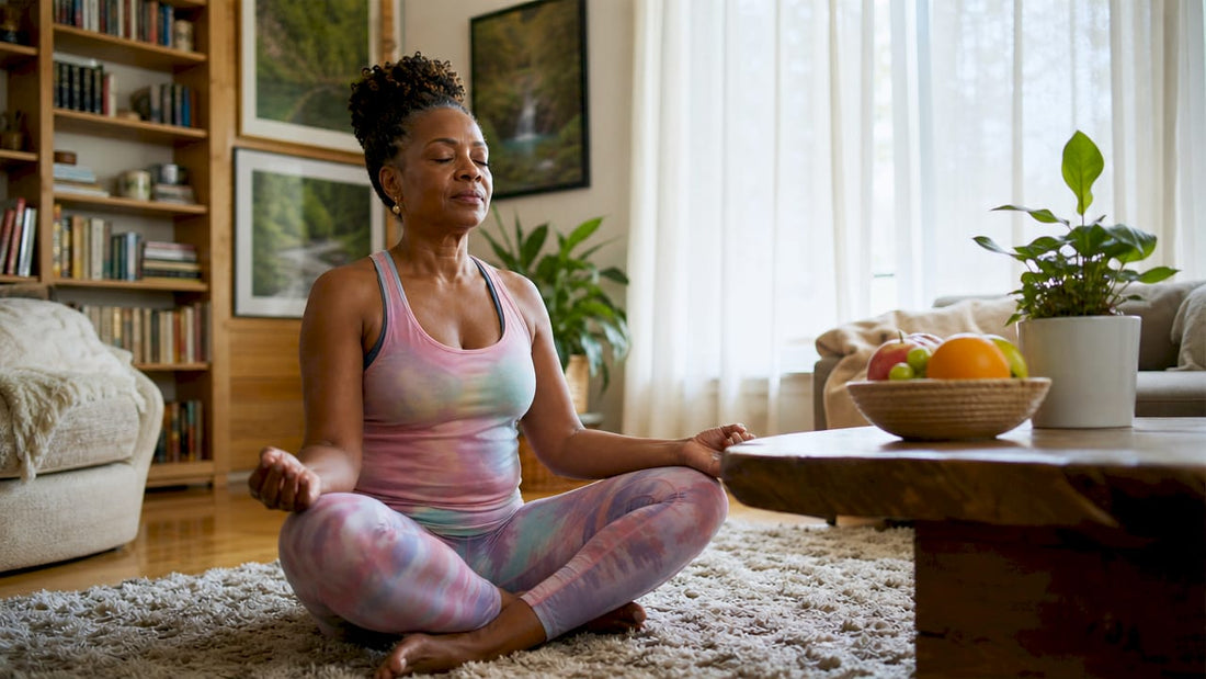Woman meditating in home yoga studio