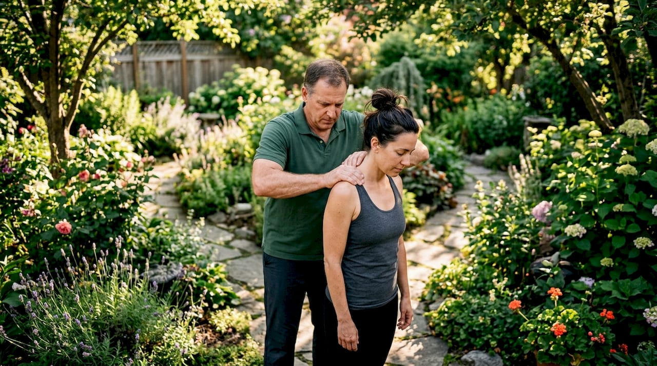 Therapist performing deep tissue massage on adult