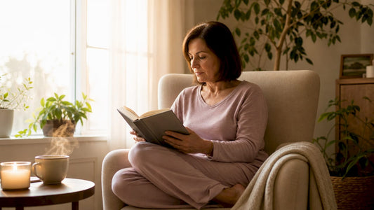 Woman preparing for bedtime in cozy bedroom