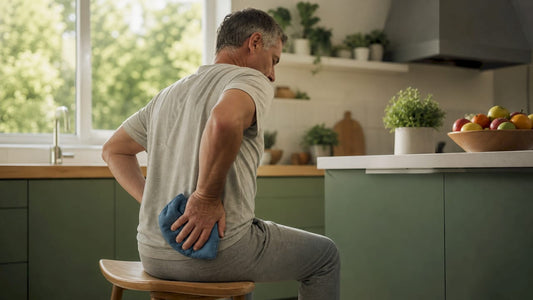 Man applying ice pack for back pain relief