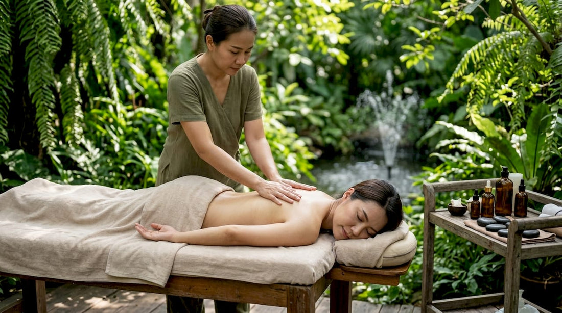 Woman receiving relaxing massage therapy in spa