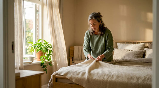 Woman preparing bedroom for quality sleep