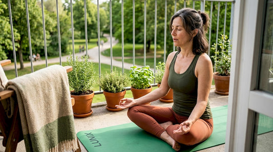 Woman doing breathwork at home for restoration