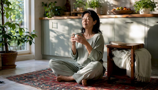 Woman practicing restorative living at home