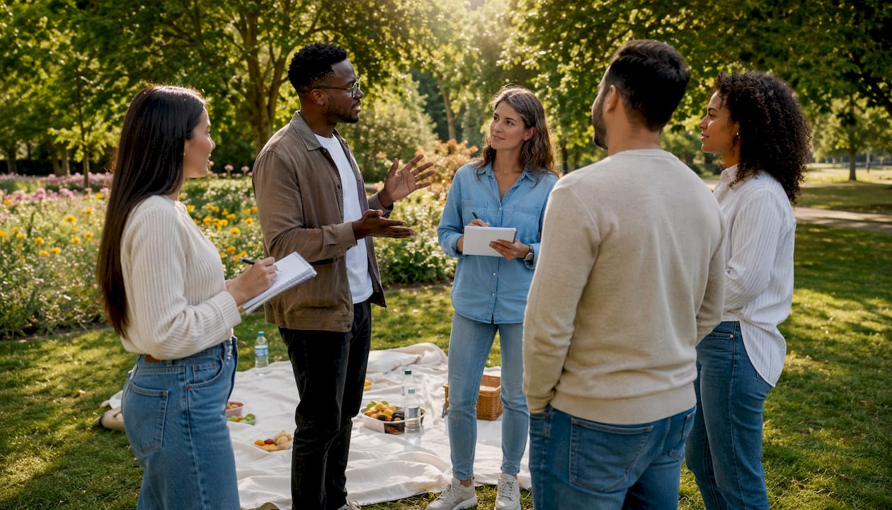 Group discussing community wellness at table