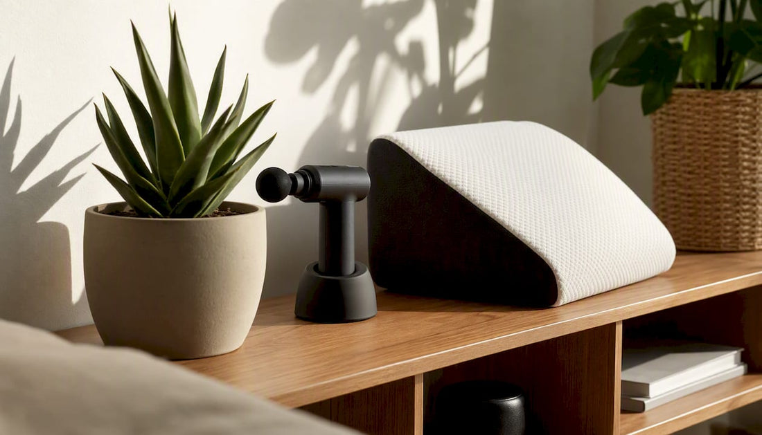 Smart recovery devices on table in wellness nook