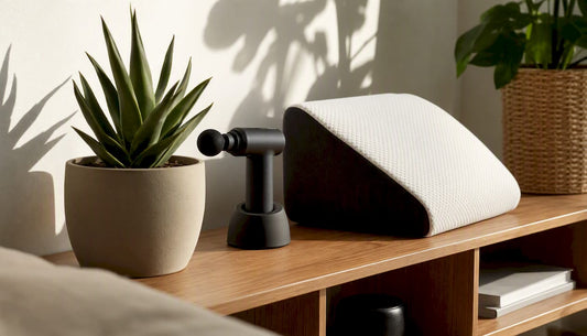 Smart recovery devices on table in wellness nook