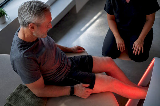Adult receiving red light therapy for neuropathy