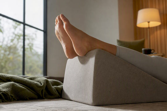 Lower legs resting on a comfortable elevation wedge