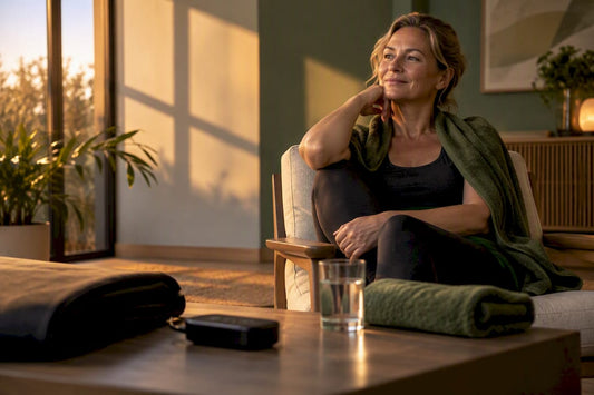 Adult preparing for home sauna blanket session
