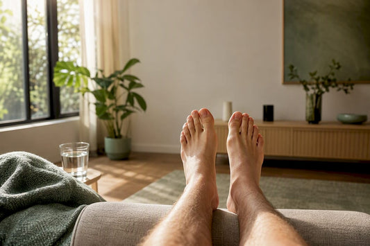Lower legs resting on elevation support