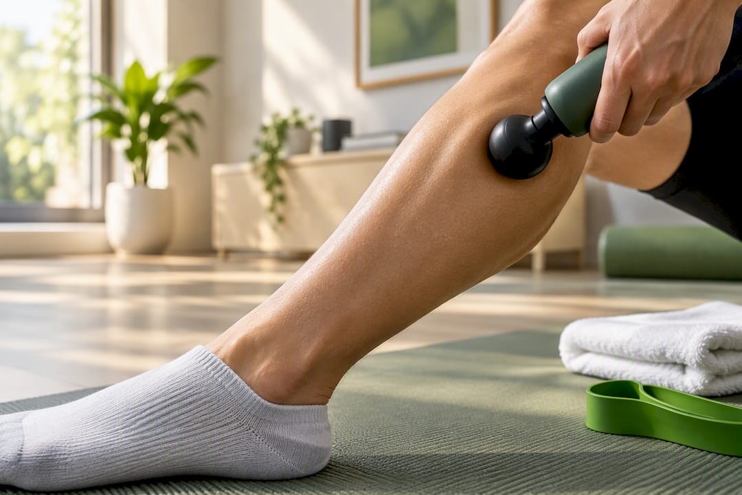 Gentle percussion massage on an exercised calf