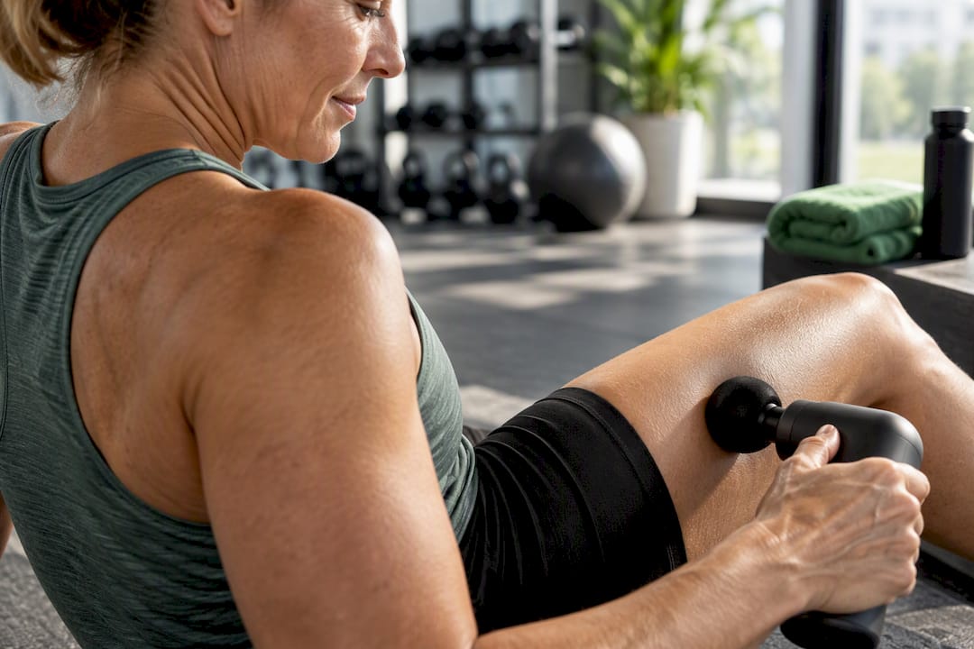 Adult using percussion massage after exercise