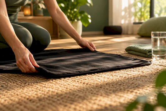 Hands arranging a sauna blanket for setup