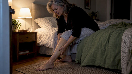 Adult holding calf during nighttime cramp