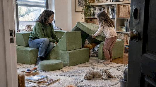 Adult and child using a modular play couch
