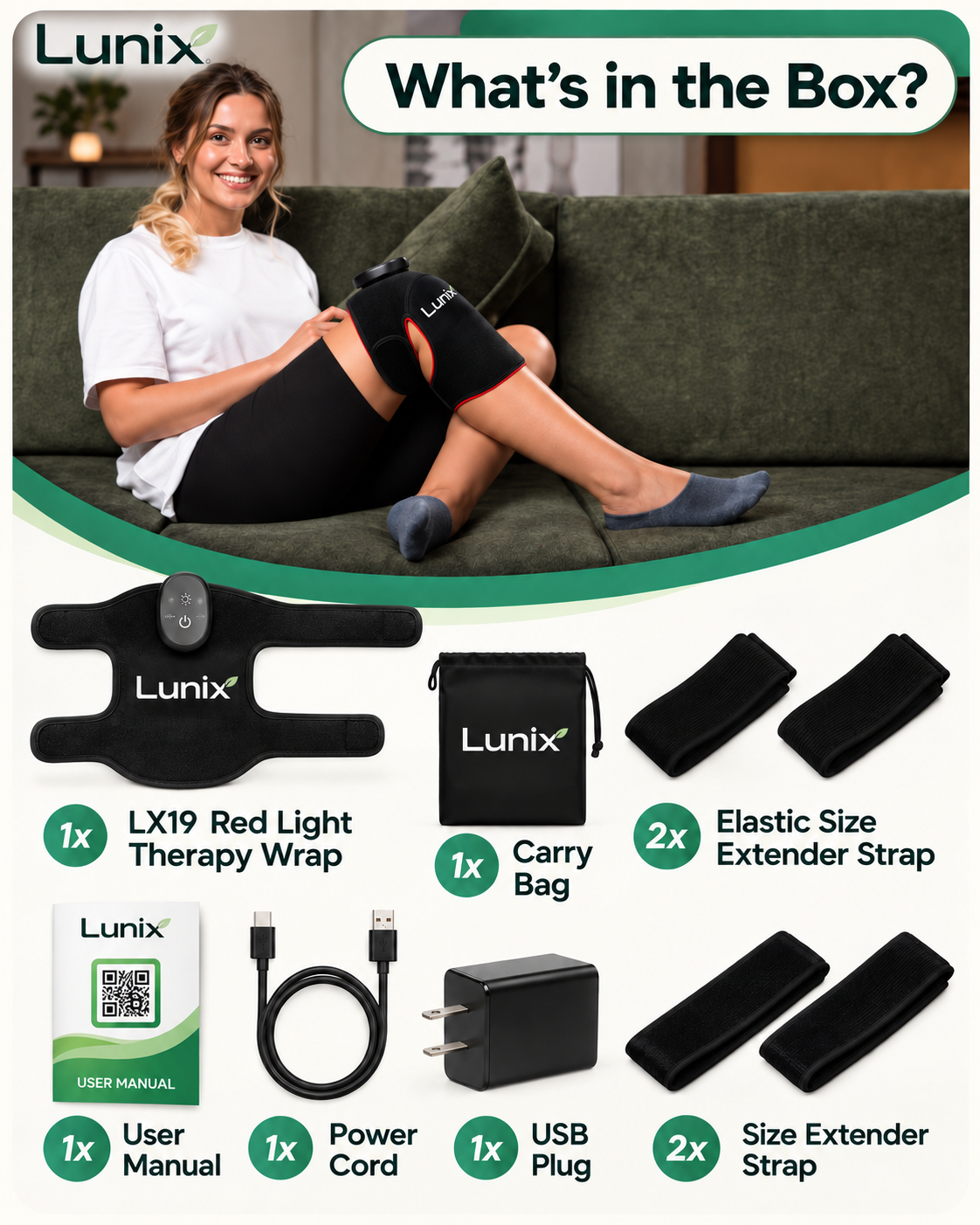 LX19 Red Light Therapy for Knee, Elbow and Shoulder, Charcoal Black