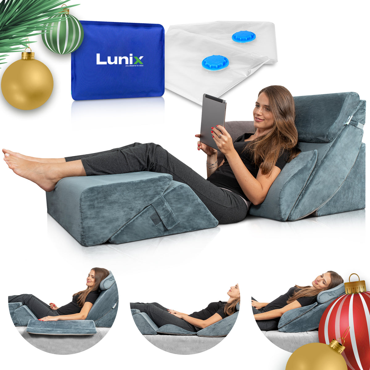 LX13 6pcs Orthopedic Bed Wedge Pillow System, with Hot Cold Pack Navy ...