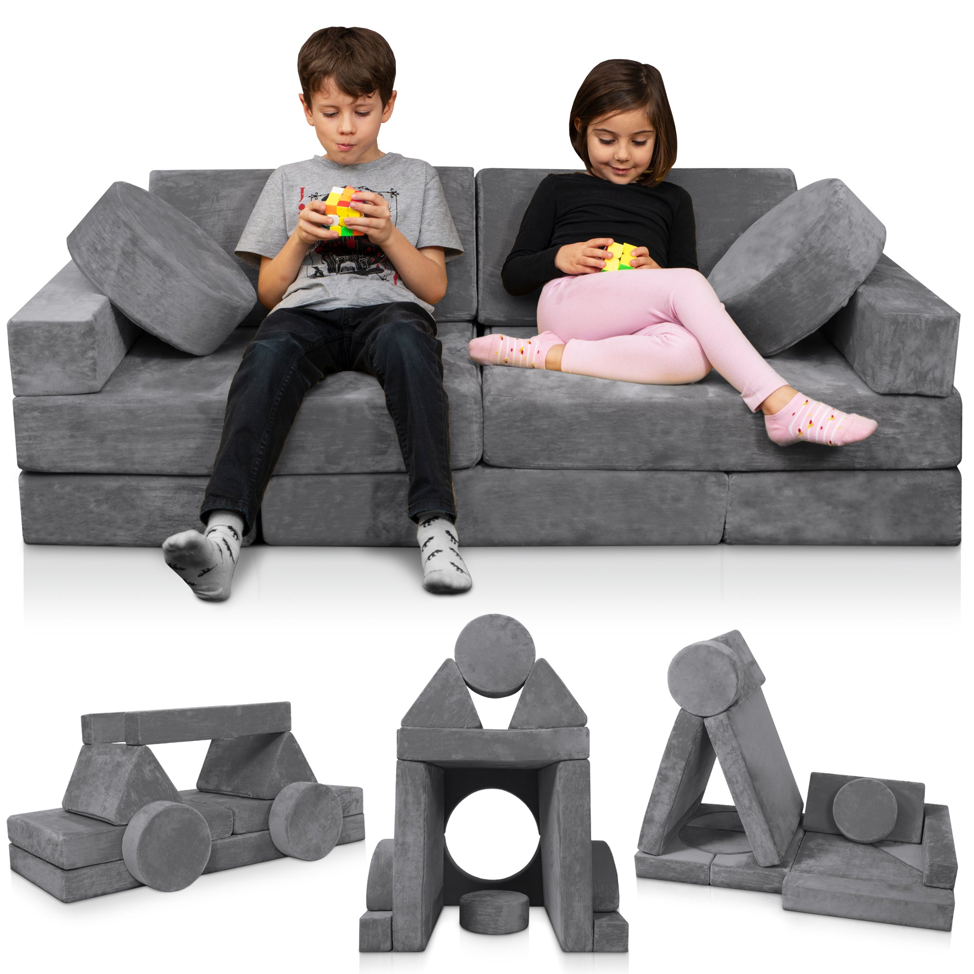 LX15 14pcs Modular Kids Couch Steel Gray