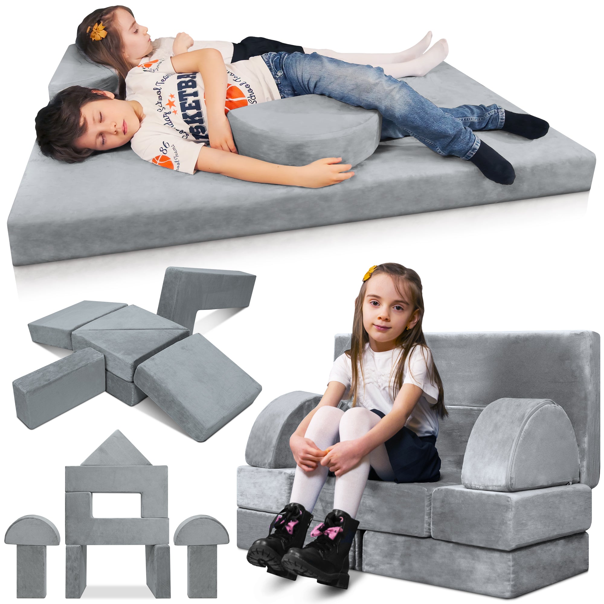 LX22 11pcs Modular Kids Couch Gray