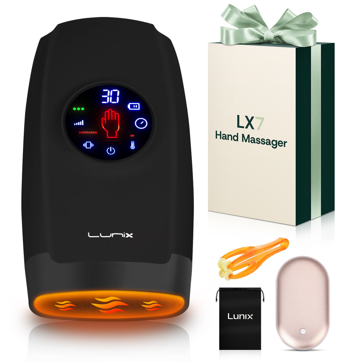 LX7 LCD Touchscreen Hand Massager, Heated Air Compression, Charcoal Black