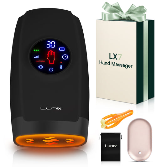 LX7 LCD Touchscreen Hand Massager, Heated Air Compression, Charcoal Black