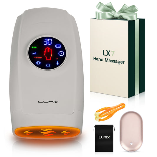 LX7 LCD Touchscreen Hand Massager, Heated Air Compression, Cloud Gray