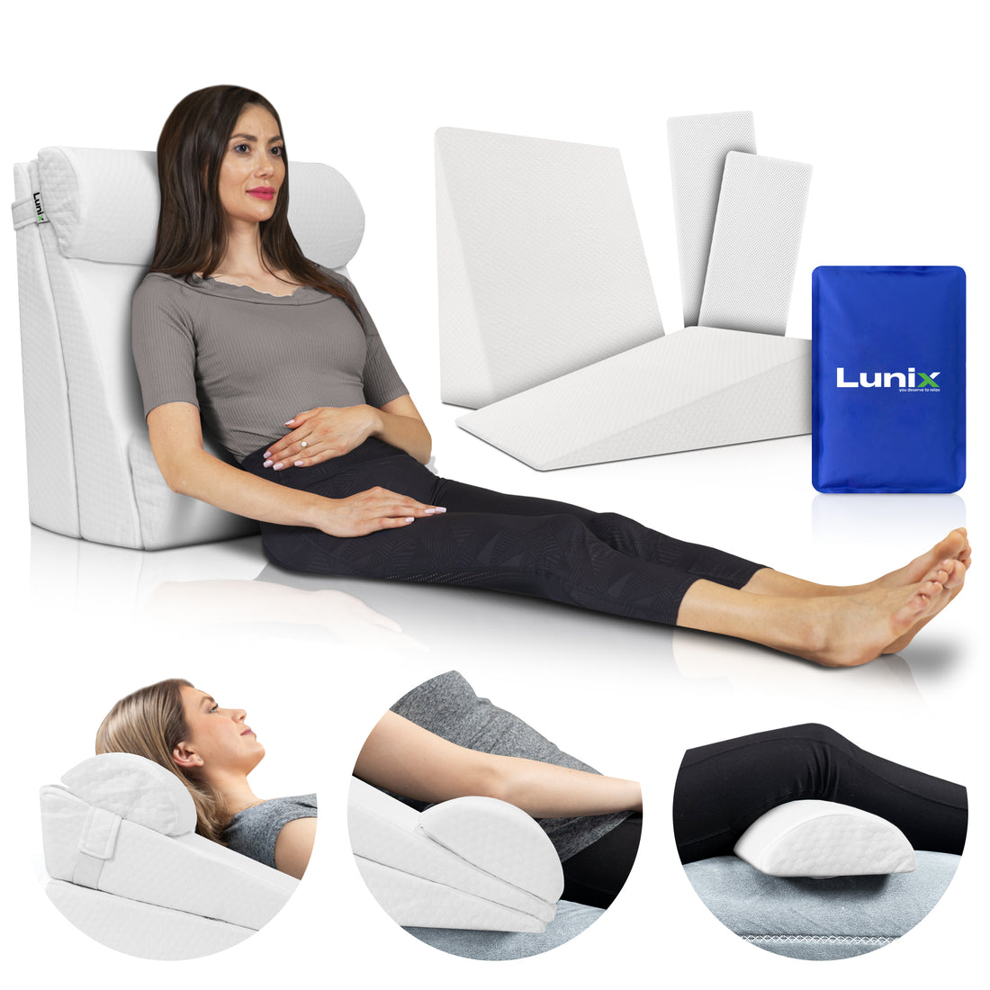 LX8 2 LAYERS ORTHOPEDIC WEDGE PILLOW SET, WITH HOT COLD PACK WHITE