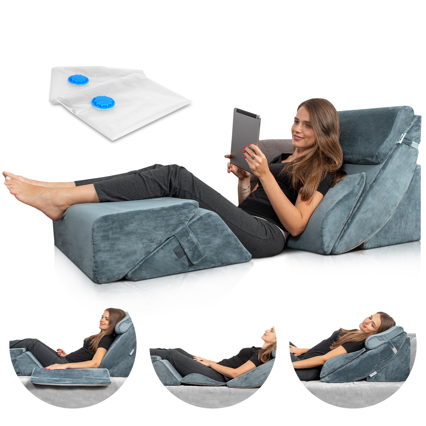Lunix LX13 6pcs Wedge Pillow Set + Extra Cover Bundle (Navy)