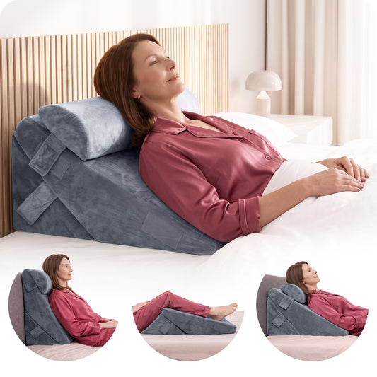 Relax in comfort with blue Wedge Pillow Set. Featuring a soft, textured blue cover and an adjustable design.