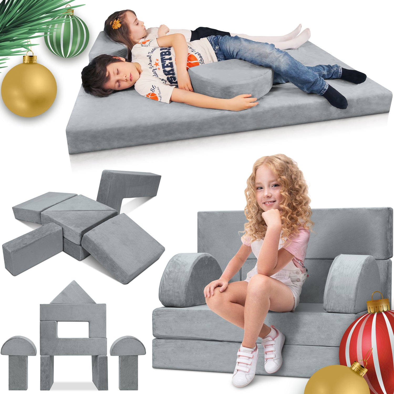 LX22 11pcs Modular Kids Couch Gray
