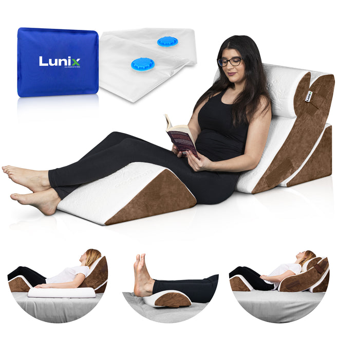 LX5 4pcs Orthopedic Bed Wedge Pillow System, with Hot Cold Pack Brown