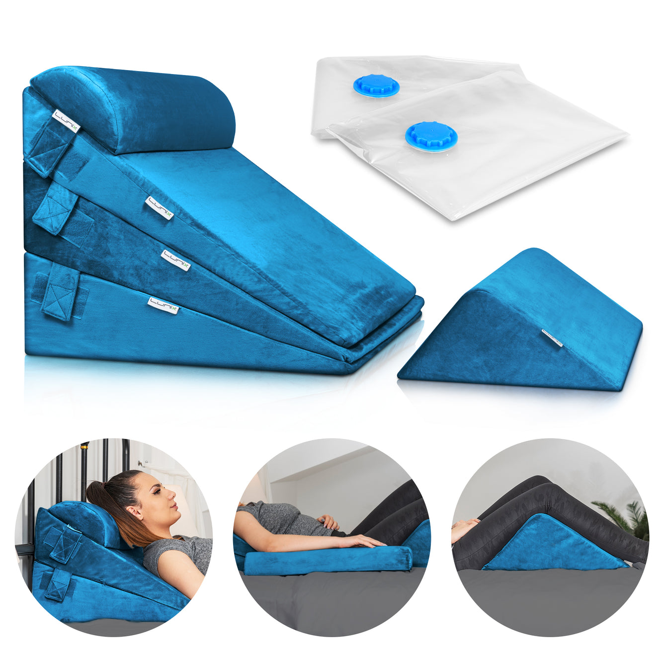 Lunix LX11 5pcs Orthopedic Bed Wedge Pillow System Blue