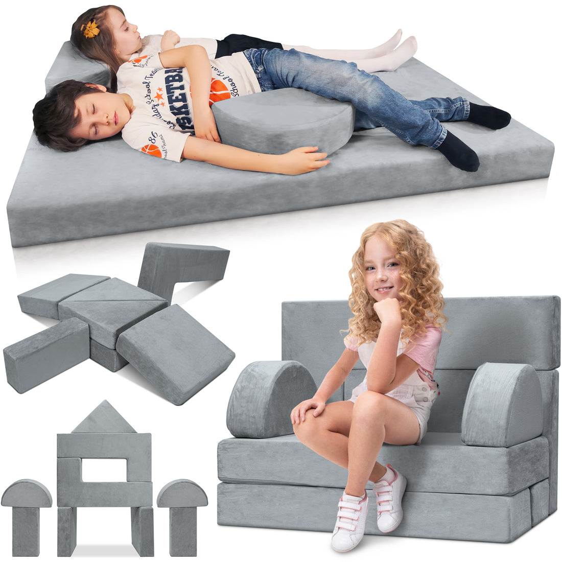 LX22 11pcs Modular Kids Couch Gray