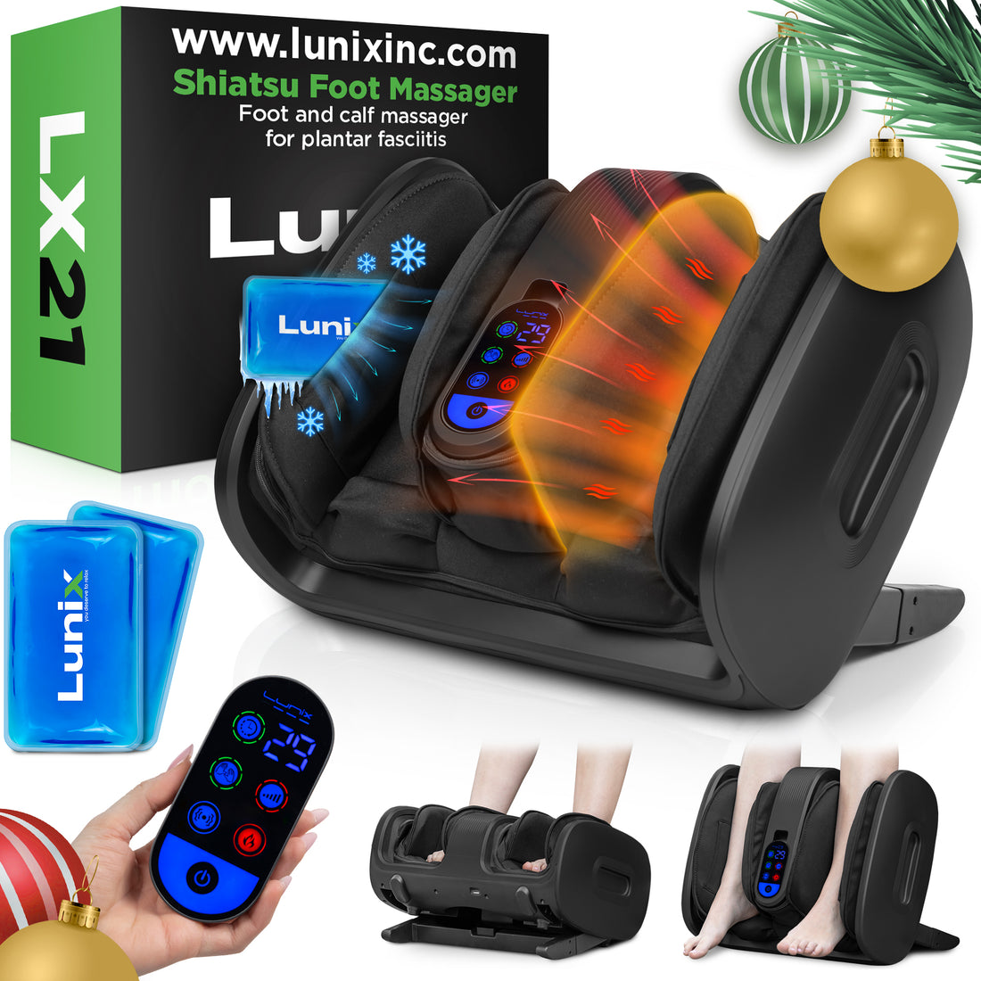 LX21 Shiatsu Foot and Calf Massager with Remote - Black