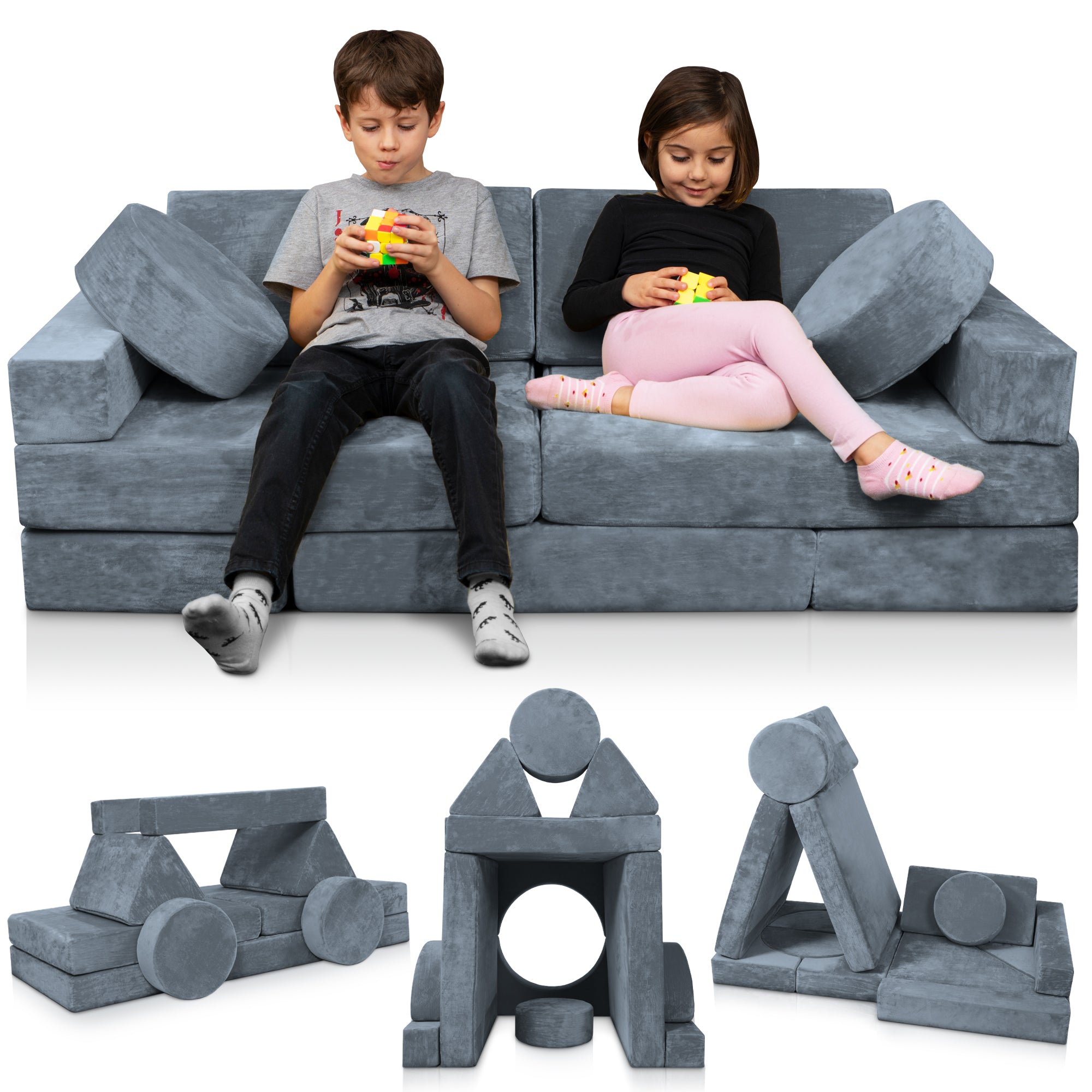 LX15 14pcs Modular Kids Couch Dark Gray