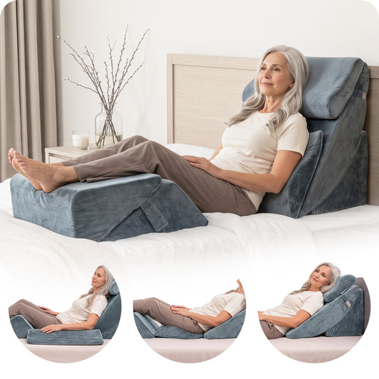 Lunix LX13 6-Piece Bed Wedge Pillow System for Rest and Positioning, Stone Navy
