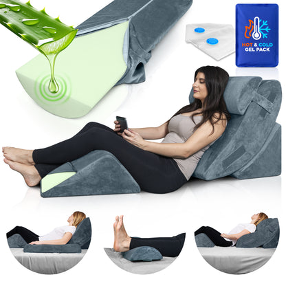 LX5 4pcs Aloe Vera Memory Foam, Orthopedic Bed Wedge Pillow System, with Hot Cold Pack  100% Navy