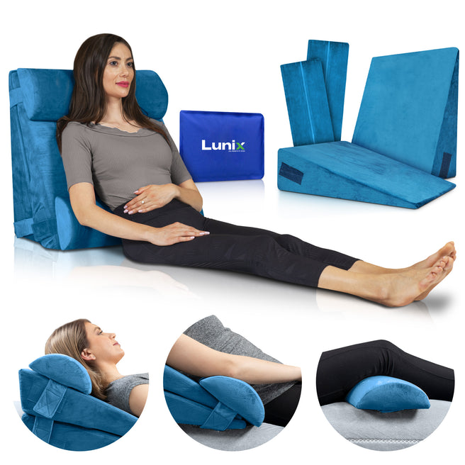 LX8 2 LAYERS ORTHOPEDIC WEDGE PILLOW SET, WITH HOT COLD PACK BLUE