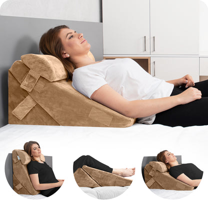 LX6 3pcs Orthopedic Wedge Pillow Set, Almond Brown
