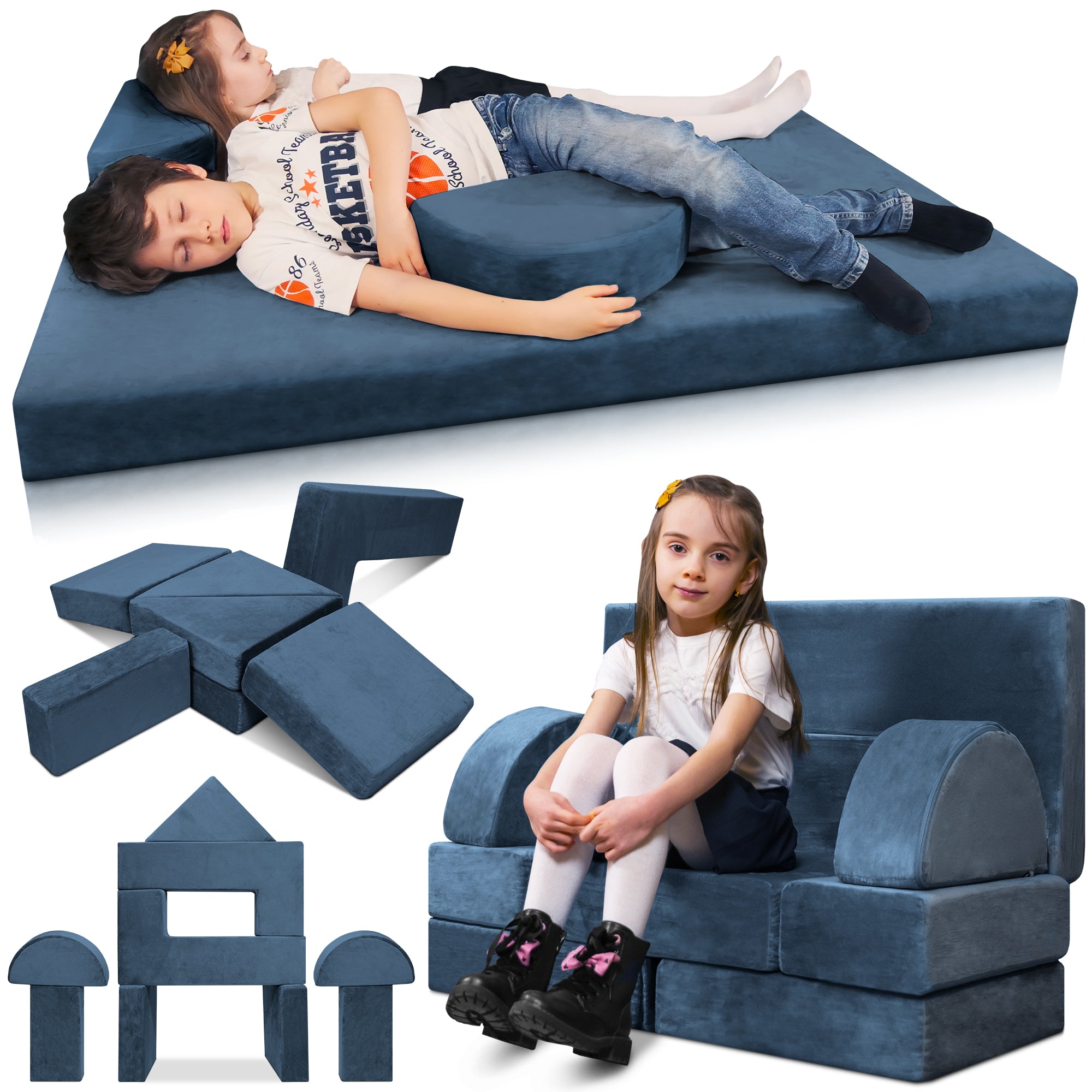 LX22 11pcs Modular Kids Couch Blue