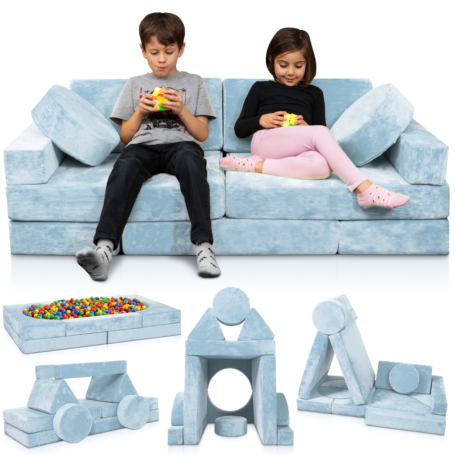 LX15 14pcs Modular Kids Couch Light Blue