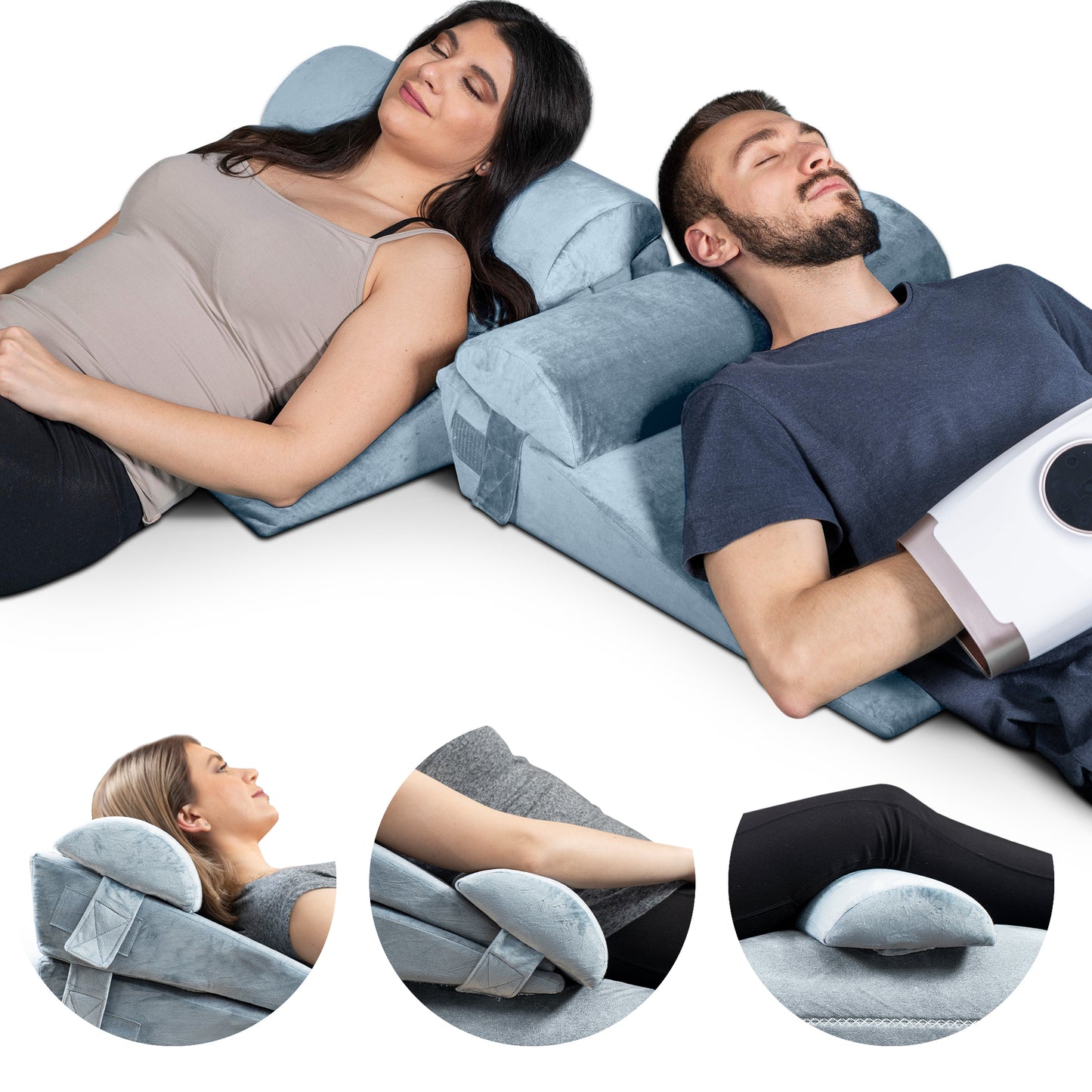Lunix LX8 2-Layer Wedge Pillow Set + Extra Cover Bundle (Gray)