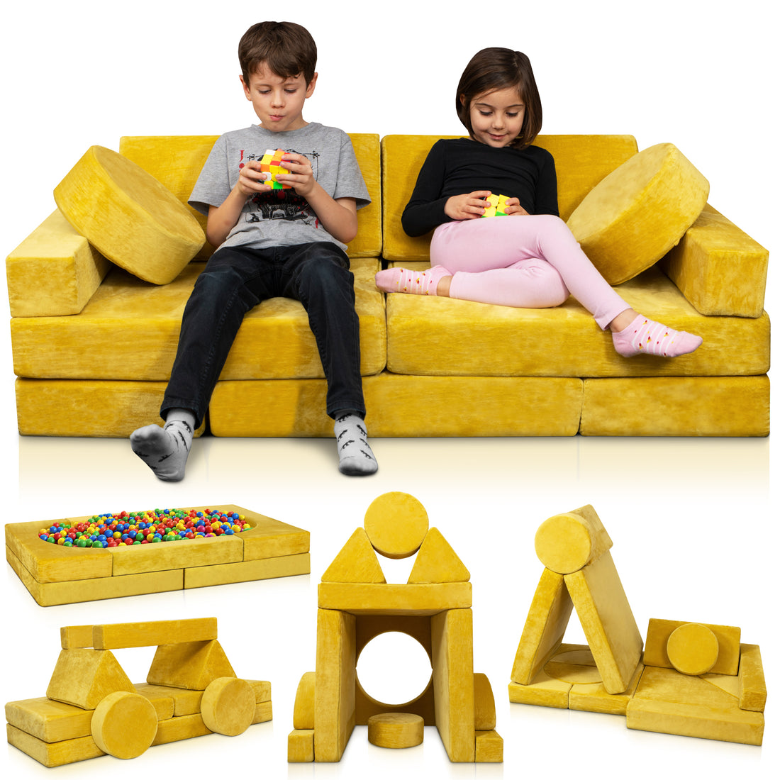 LX15 14pcs Modular Play Couch - Mustard Yellow