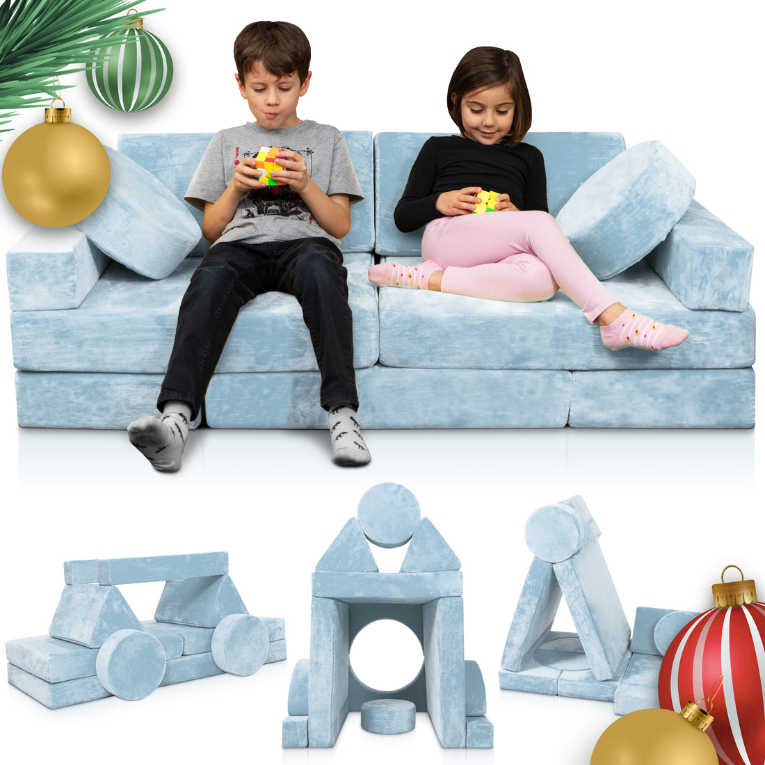 LX15 14pcs Modular Kids Couch Light Blue