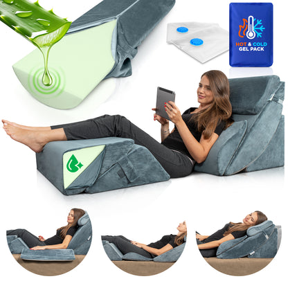 LX13 6pcs Aloe Vera Memory Foam, Orthopedic Bed Wedge Pillow System, with Hot Cold Pack Navy