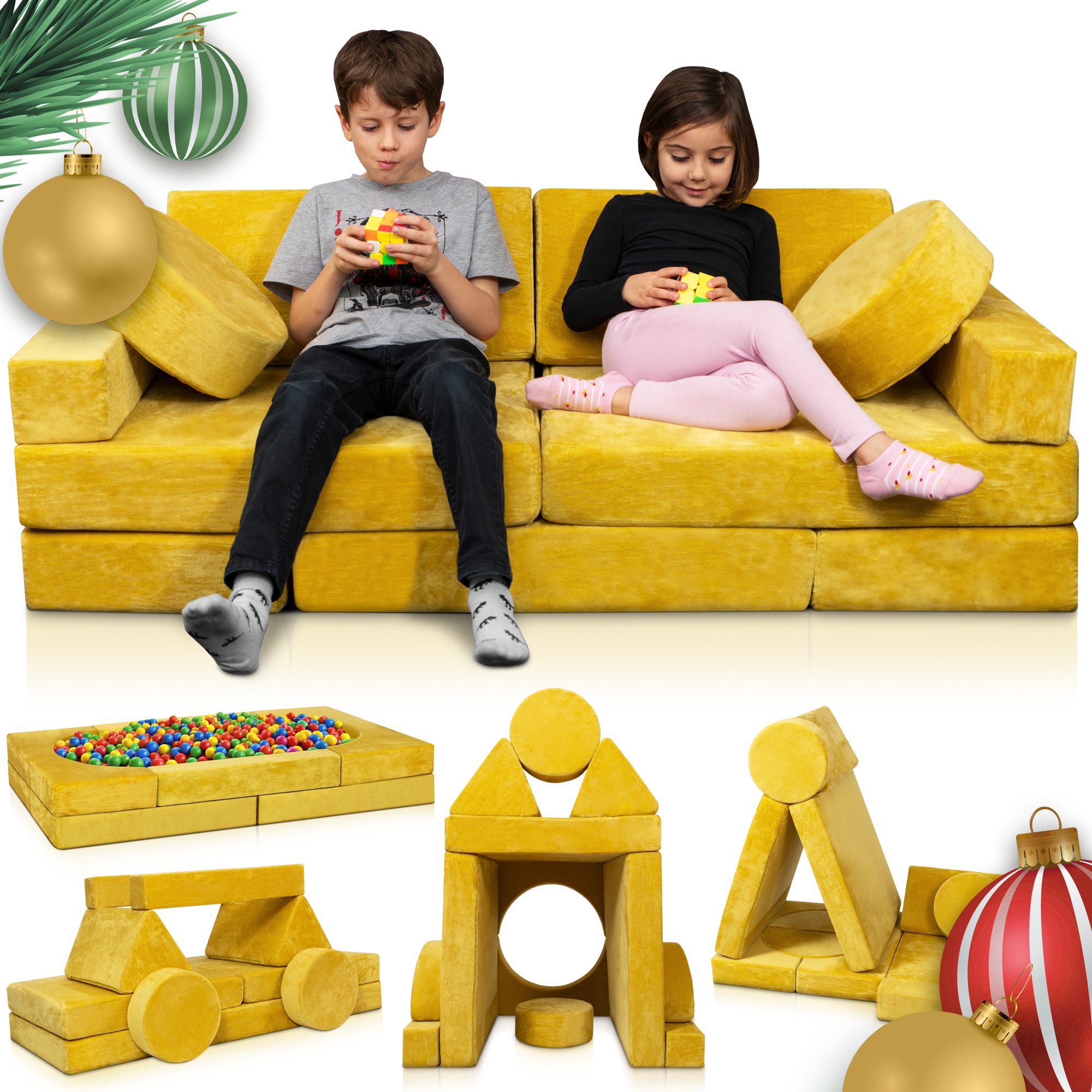 LX15 14pcs Modular Play Couch Mustard Yellow Lunix