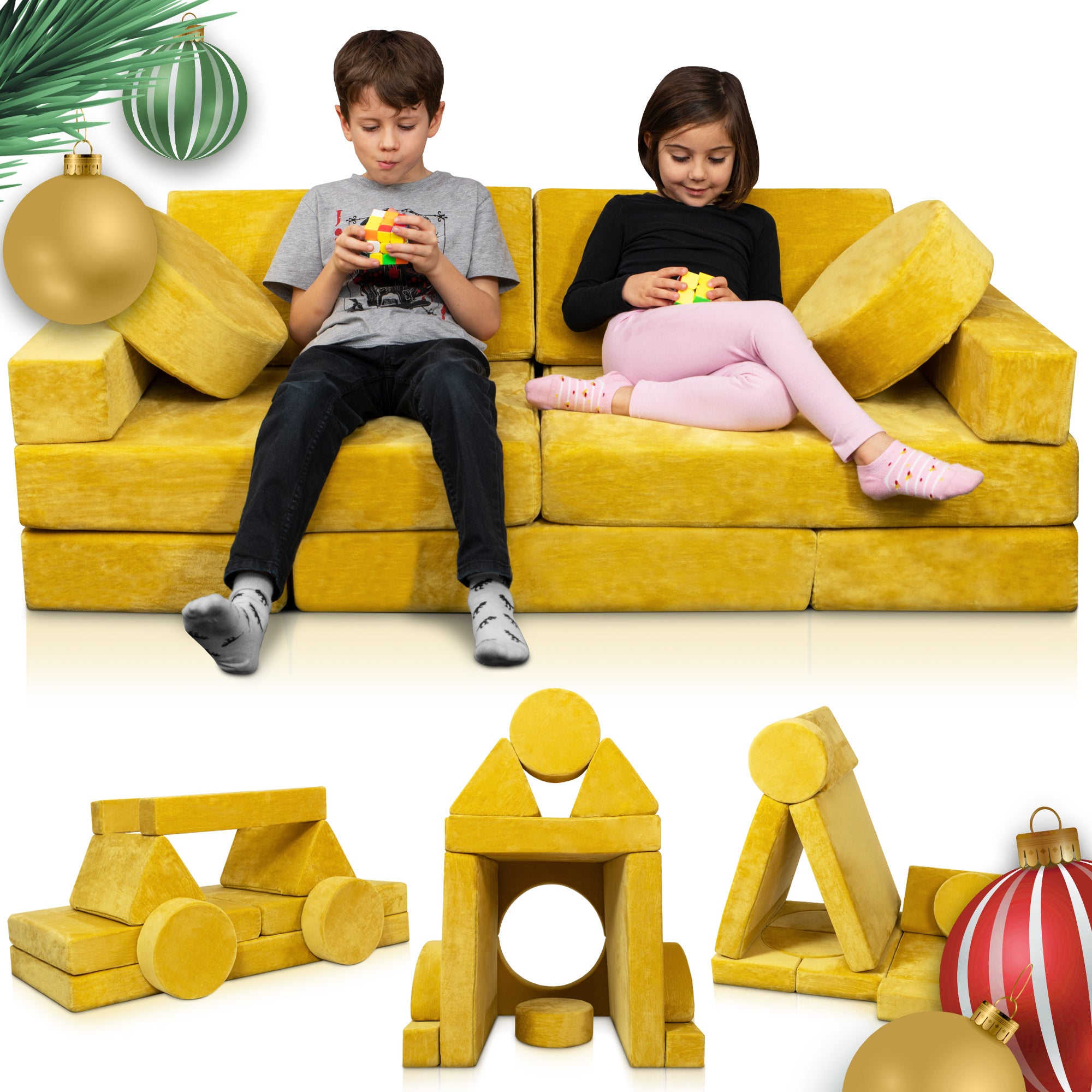 LX15 14pcs Modular Play Couch - Mustard Yellow