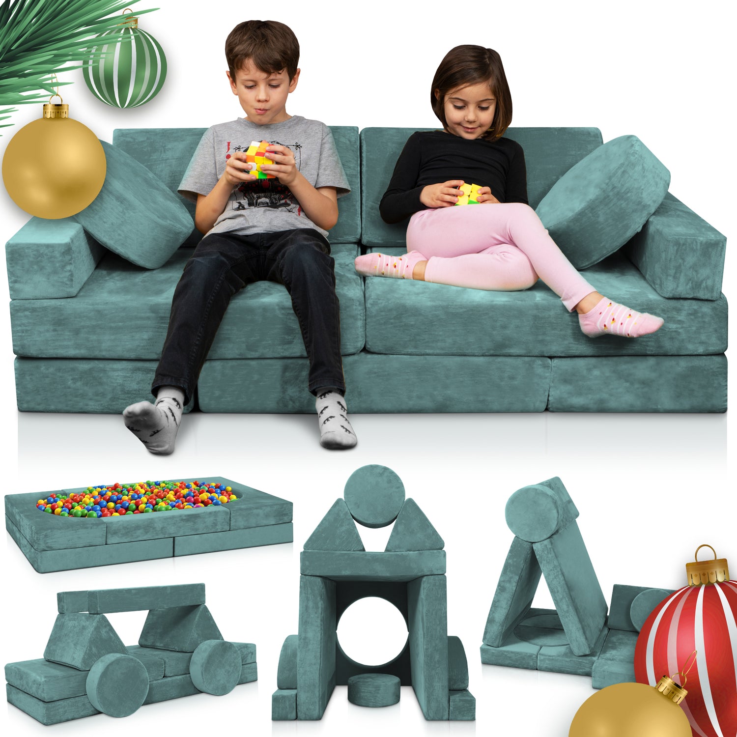 LX15 14pcs Modular Kids Couch Teal Blue