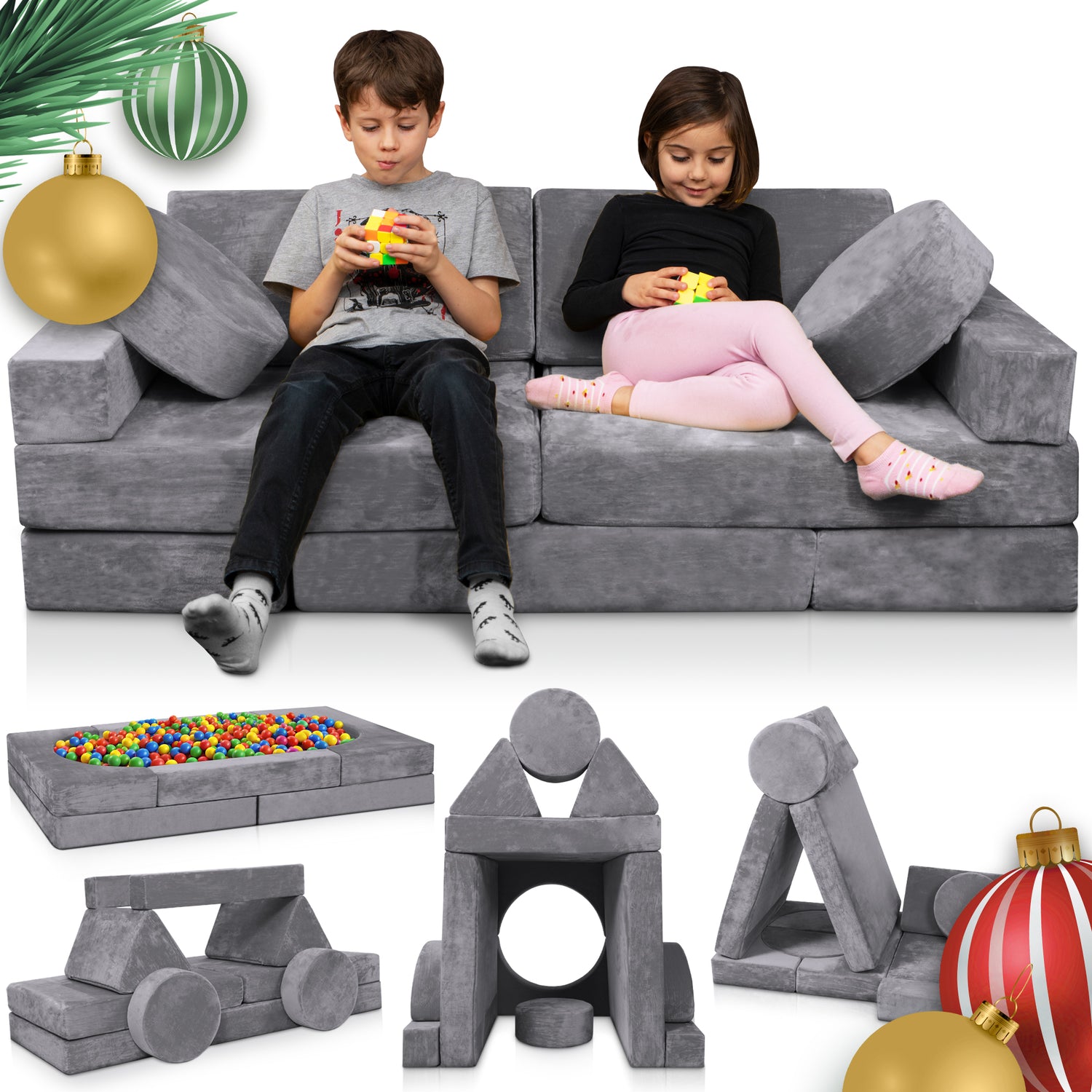 LX15 14pcs Modular Kids Couch Steel Gray